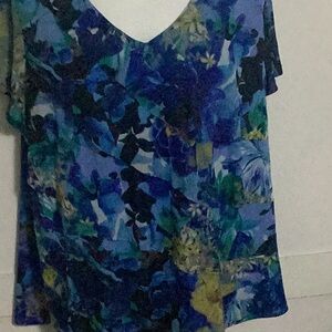 Dress Barn Blue Floral V-Neck Blouse size 2X
